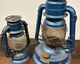 Pair of Blue Dietz Lanterns