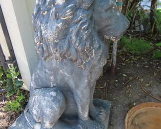 One of two lion statues.