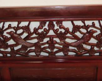 Asian Rosewood furniture. Highly carved back rests and silk cushions.