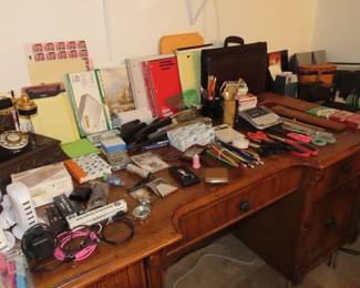 Bamboo and rattan vintage desk, office  and desk supplies.