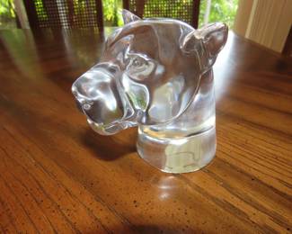 Baccarat crystal panther or cougar head sculpture.