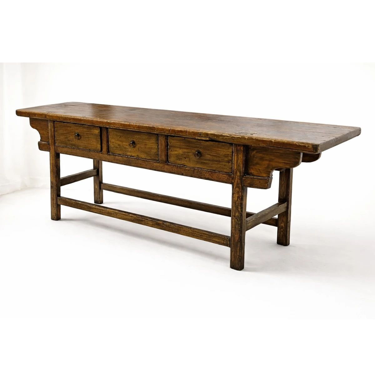 Antique Rustic Solid Wood Console Table w/ 3 Drawers – Primitive Farmhouse – 83”