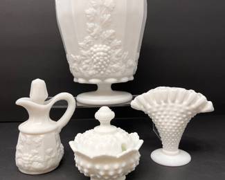 Westmoreland Jardiniere Milk Glass Footed Planter - Three Piece Fenton Art Glass - White Hobnail Vintage Decor