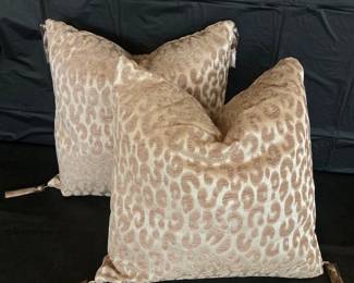 Set of Two 18-Inch Down-Filled Leopard Woven Decorative Pillows with Zippers and Tassels