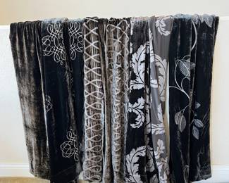 Luxurious Black Velvety Panels in Five Distinct Patterns - 35" Narrow Width, 90" Length