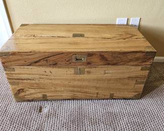 Antique Wooden Trunk Chest Made of Camphor Wood w/ Brass Hardware & Key