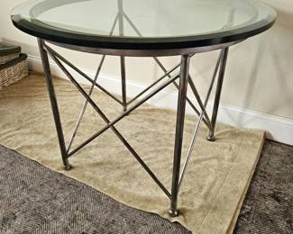 Heavy Glass Top Table w/ Iron Base Beveled Edge 33" Round 5/8" Thick Glass