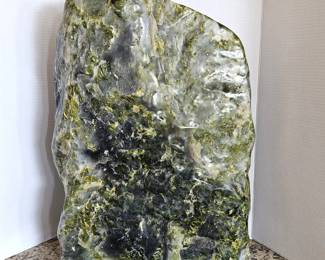Large Carved Green Stone Sculpture – Jade-Like / Serpentine Style – 24.5” Tall