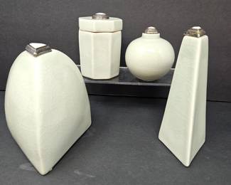 4 Pc Celadon Ceramic Decorative Jar Set – Mother of Pearl Lid Accents