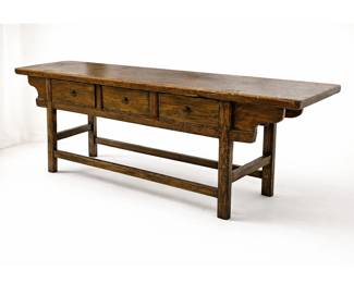 Antique Rustic Solid Wood Console Table w/ 3 Drawers – Primitive Farmhouse – 83”