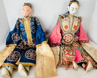 CB Lot #24- Pair of Antique Chinese Opera Dolls 18” Tall