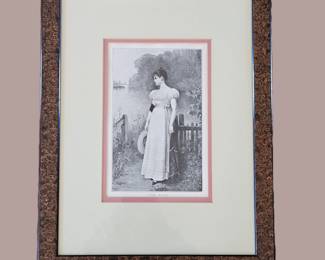 Framed Vintage Print “By the River” J.E. Saintin – Decorative Burl Style Frame