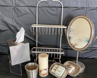 Pottery Barn Beaded Silver Bathroom Accessory Set