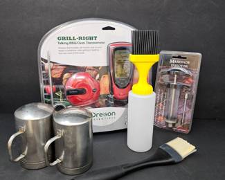 BBQ Grill Tools Lot Thermometer Marinade Injector Brushes & Shakers