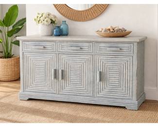 La Lune Collection Pine Buffet / Sideboard – Faux Bamboo Coastal Style – 60”