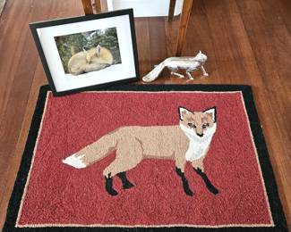 Fox Theme Wool Rug (36" x 25") + Chrome Fox Statue + Framed Fox Photo