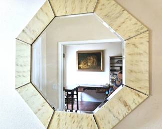 Large Octagonal Wall Mirror – Beige Faux Stone/Formica Style Frame – 42”