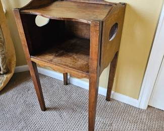 Antique Wood Washstand / Bedside Cabinet w/ Cutout Handles – 2 Tier