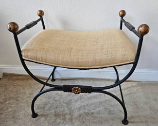 Heavy Iron Bench Woven Rattan Seat Cushion Decorative Finials