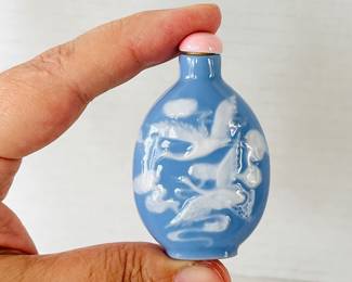 CB Lot #21- Light Blue Porcelain Miniature Chinese Snuff Bottle with Pink Stopper