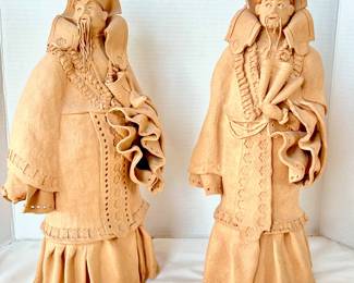Pair of Asian Terracotta Unglazed Clay Figurines