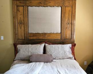 Antique French Oak “Lit Clos” Box Bed Headboard From Brittany France- Queen Sz.