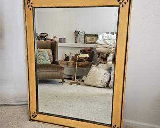 Large Solid Wood and Hand Painted Beveled Wall Mirror - Hangs both ways
