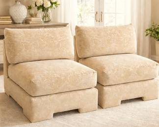 Upholstered Lounge Chairs w/ Down Cushions – Cream Damask Fabric – 38"W - Also a Daybed
