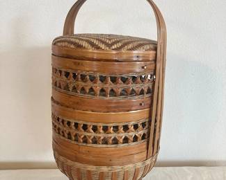 Three-Tier Bamboo Wedding Basket with Intricate Weaving