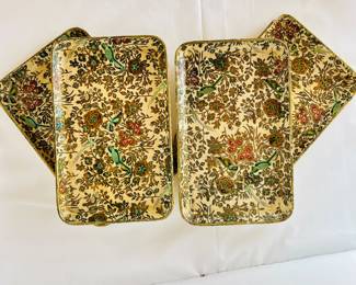 Tv Lot #23- Vintage A. E. Knobler Set of Four Paper Mache Trays- Bird and Floral Motif