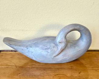 Carved Solid Wood Swan Decor Sculpture – Hand Painted Gray Finish