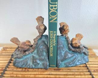 Metal and Stone Bird Bookends with Felt Lining