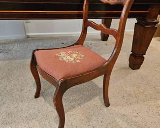 Antique Wood Side Chair w/ Needlepoint Seat & Carved Floral Crest – 17” Seat Height