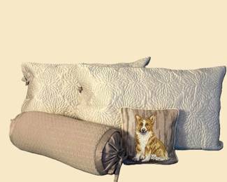 DKNY Queen Pillow Set with Down Neckroll and Needlepoint Corgi Pillow