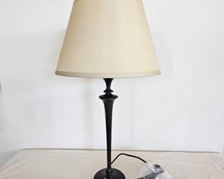 NIB Pottery Barn Seville 30" Table Lamp in Hammered Iron, Paired with Restoration Hardware Silk Lamp Shade