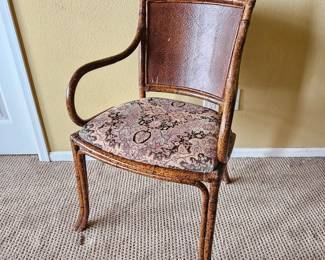 Vintage Faux Bamboo Armchair – Upholstered Seat – Bamboo Style Frame