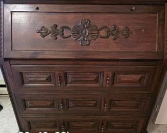 Carved tilt front desk secretary