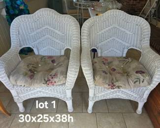 Pair of white wicker chairs