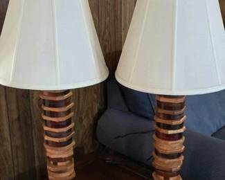 MCM handmade lamps of various woods