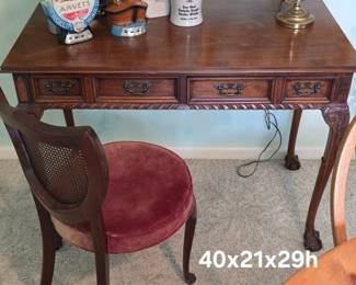 Vintage Chippendale-style mahogany writing desk and chair