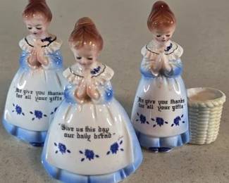 Vintage Enesco "Prayer Lady" salt and pepper shakers and toothpick holder