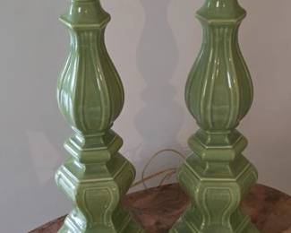 Pair of green ceramic lamps
