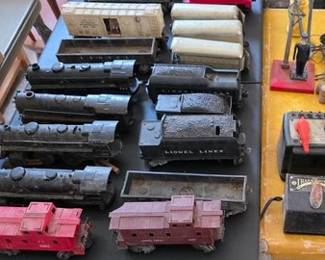 Various vintage Lionel Trains cars, track and accessories