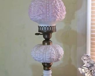 Vintage pink opalescent milk glass lamp