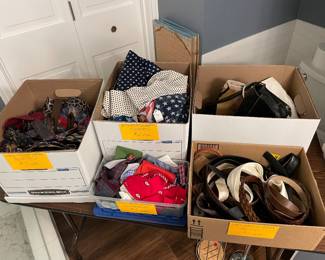 Neckties, scarves, belts, handkerchiefs, and small bags