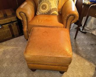 Leather oversized chair and ottoman 