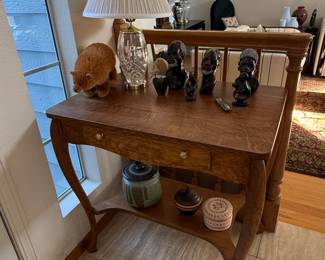 Antique Tiger Oak Library Table with Drawer