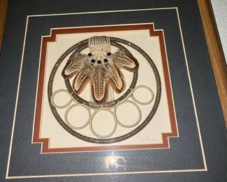 Framed Native American Style Dreamcatcher with Feathers and Beads