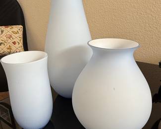 Set of 3 Frosted Glass Vases with Blue Gradient