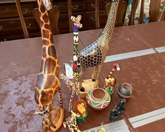 Collection of African Giraffe Figurines and Beaded Art